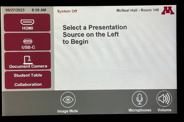 Touchscreen control user interface showing main page
