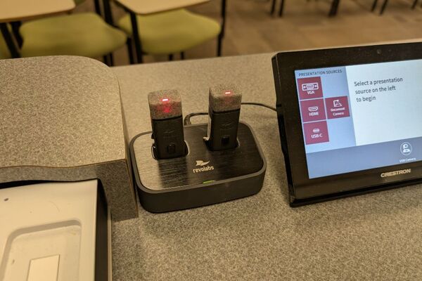 Pedestal - microphones charging on pedestal surface 