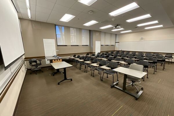 Back of room view of student tablet arm seating 