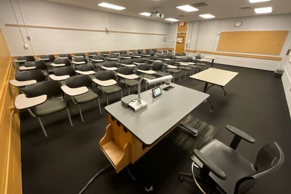 Back of room view of student tablet arm seating 