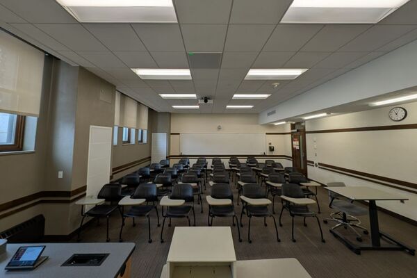 Back of room view of student tablet arm seating 