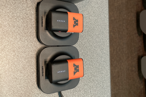 Pedestal - view of microphones in charging base