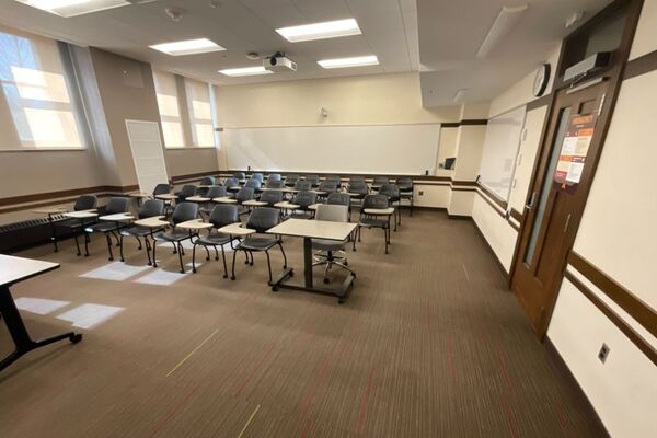 Back of room view of student tablet arm seating 