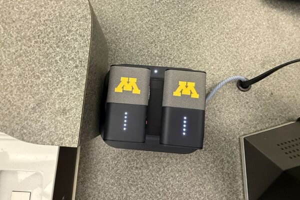 Microphones charging on pedestal surface