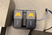 Microphones charging on pedestal surface