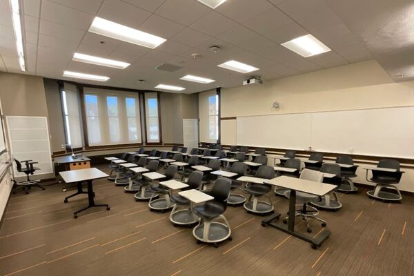 Back of room view of student tablet arm seating 