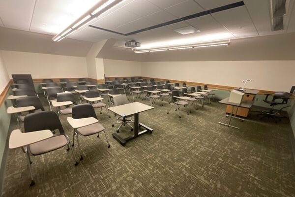 Back of room view of student tablet arm seating 