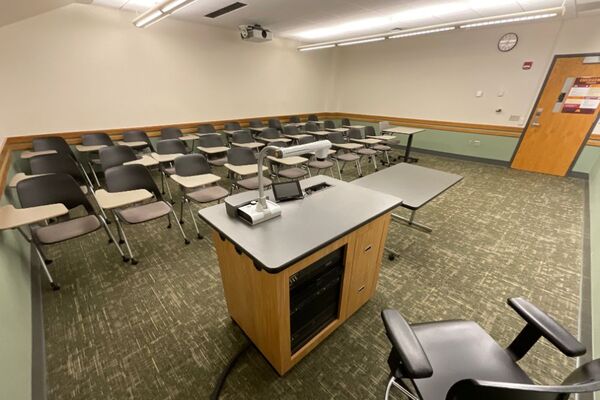 Back of room view of student tablet arm seating 