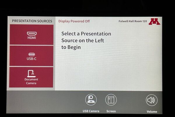 Touchscreen control user interface showing main page