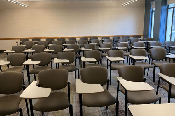 Back of room view of student tablet arm seating