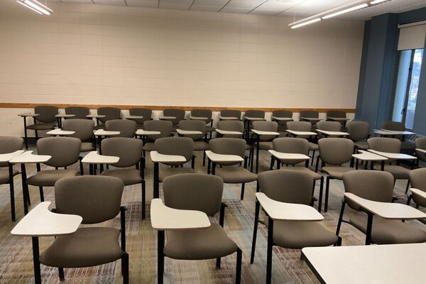 Back of room view of student tablet arm seating 