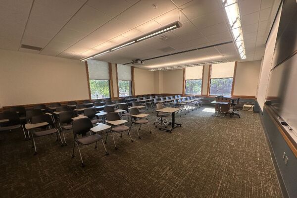 Back of room view of student tablet arm seating 