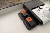 Pedestal - showing two wireless mics in charging base