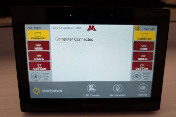 Touchscreen control user interface showing main page