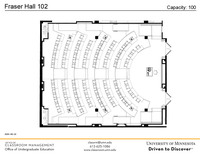 	Plan view of the classroom that provides room capacity, seating locations and exits. Contact information is in the footer