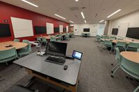 View of student desks and seating