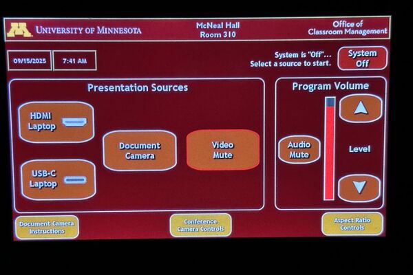 Touchscreen control user interface showing main page