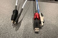Pedestal - laptop cable connections with cables pulled out showing cable ends	