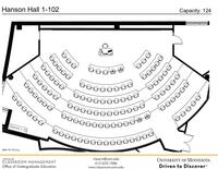 Plan view of the classroom that provides room capacity, seating locations and exits. 