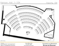 Plan view of the classroom that provides room capacity, seating locations and exits. 