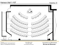 Plan view of the classroom that provides room capacity, seating locations and exits. 