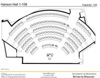 Plan view of the classroom that provides room capacity, seating locations and exits. 