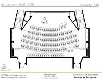 Plan view of the classroom that provides room capacity, seating locations and exits. 