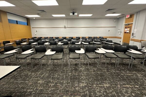Back of room view of student tablet arm seating 