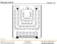 Plan view of the classroom that provides room capacity, seating locations and exits.