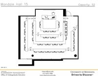 Plan view of the classroom that provides room capacity, seating locations and exits. 