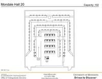 Plan view of the classroom that provides room capacity, seating locations and exits. 