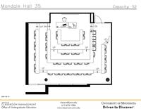 Plan view of the classroom that provides room capacity, seating locations and exits. 