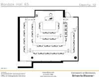 Plan view of the classroom that provides room capacity, seating locations and exits.
