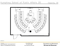 Plan view of the classroom that provides room capacity, seating locations and exits. 