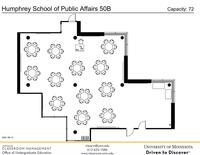 Plan view of the classroom that provides room capacity, seating locations and exits. 