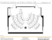 Plan view of the classroom that provides room capacity, seating locations and exits.