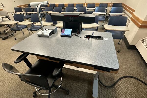 Pedestal - instructor view of the pedestal at the front of the room