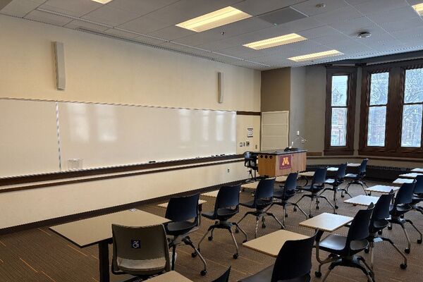 Front of Room View with Instructor Pedestal to Right of Board