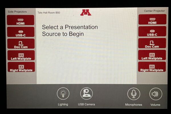 Touchscreen control user interface showing main page