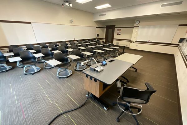 Back of room view of student tablet arm seating 