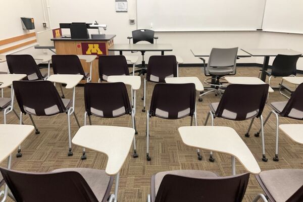 Front of room view with lectern on left 