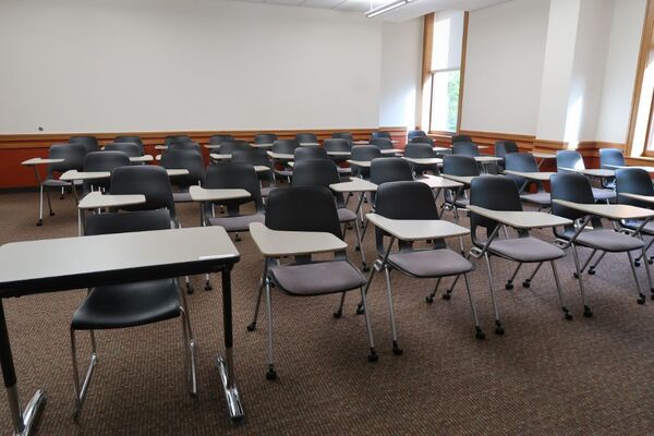 Back of room view of student tablet arm seating 