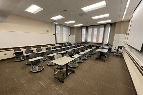 Back of room view of student tablet arm seating 