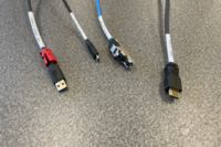 Pedestal - laptop cable connections with cables pulled out showing cable ends