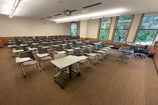 Back of room view of student tablet arm seating 