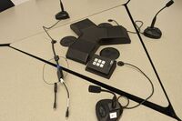 Student table cables, controls, and microphones