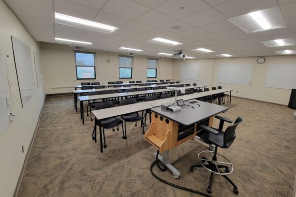 Back of room view of student table and chair seating 