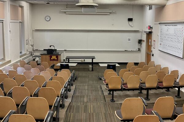 Front of room view with lectern on left side