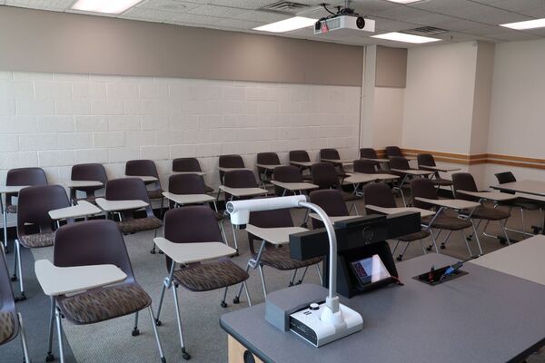 Back of room view of student tablet arm seating